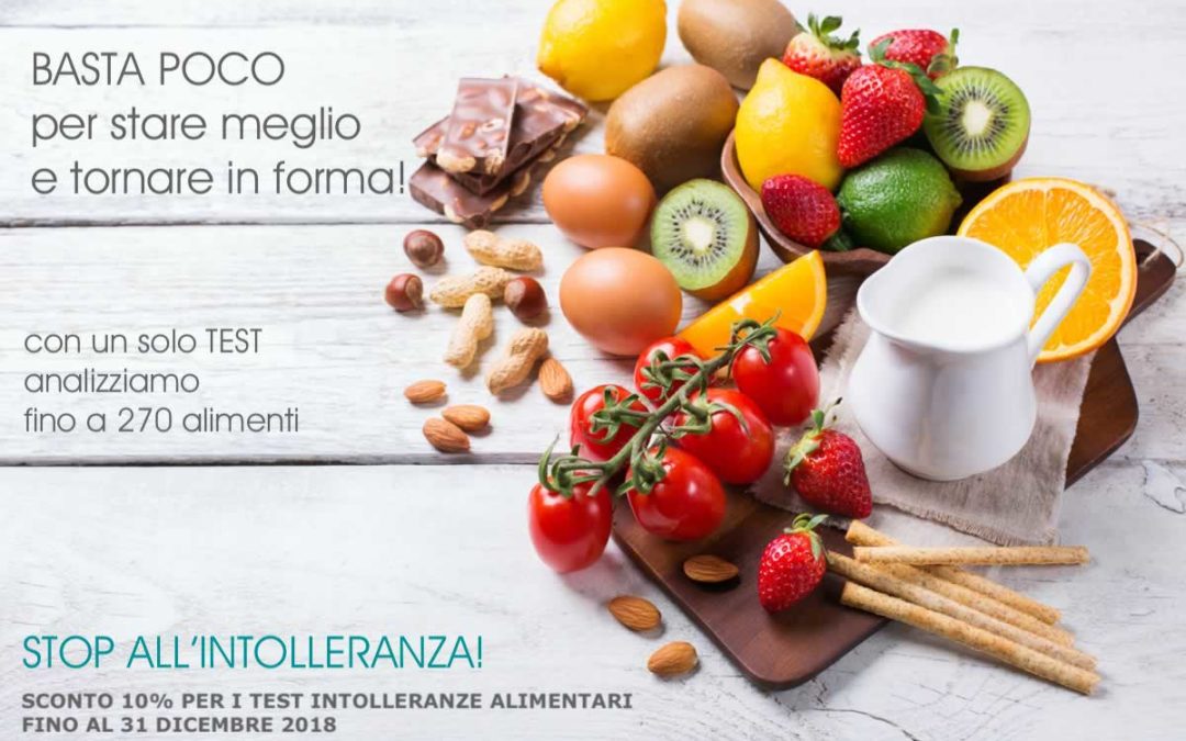 STOP ALL’INTOLLERANZA!  In offerta-promo fino a dicembre i Test per le Intolleranze Alimentari.